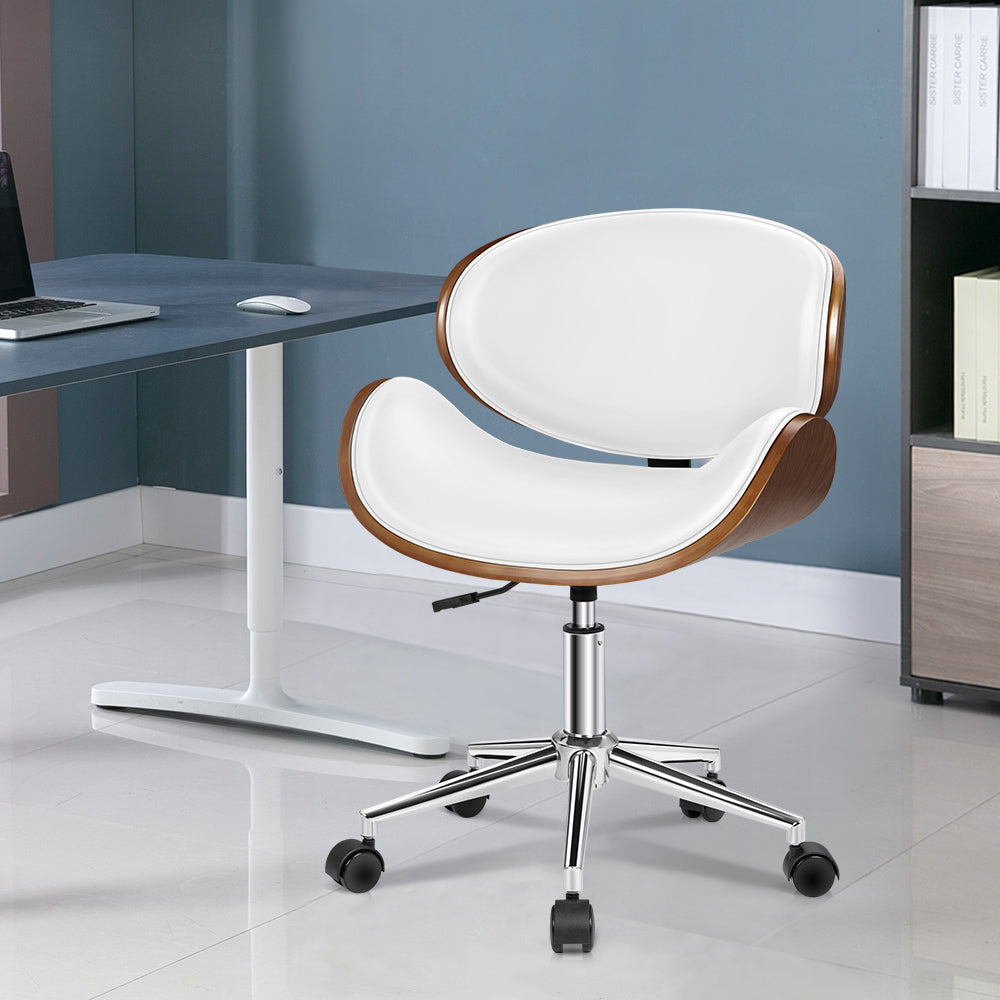 ALFORDSON Wooden Office Chair Computer Chairs Bentwood Seat Leather White