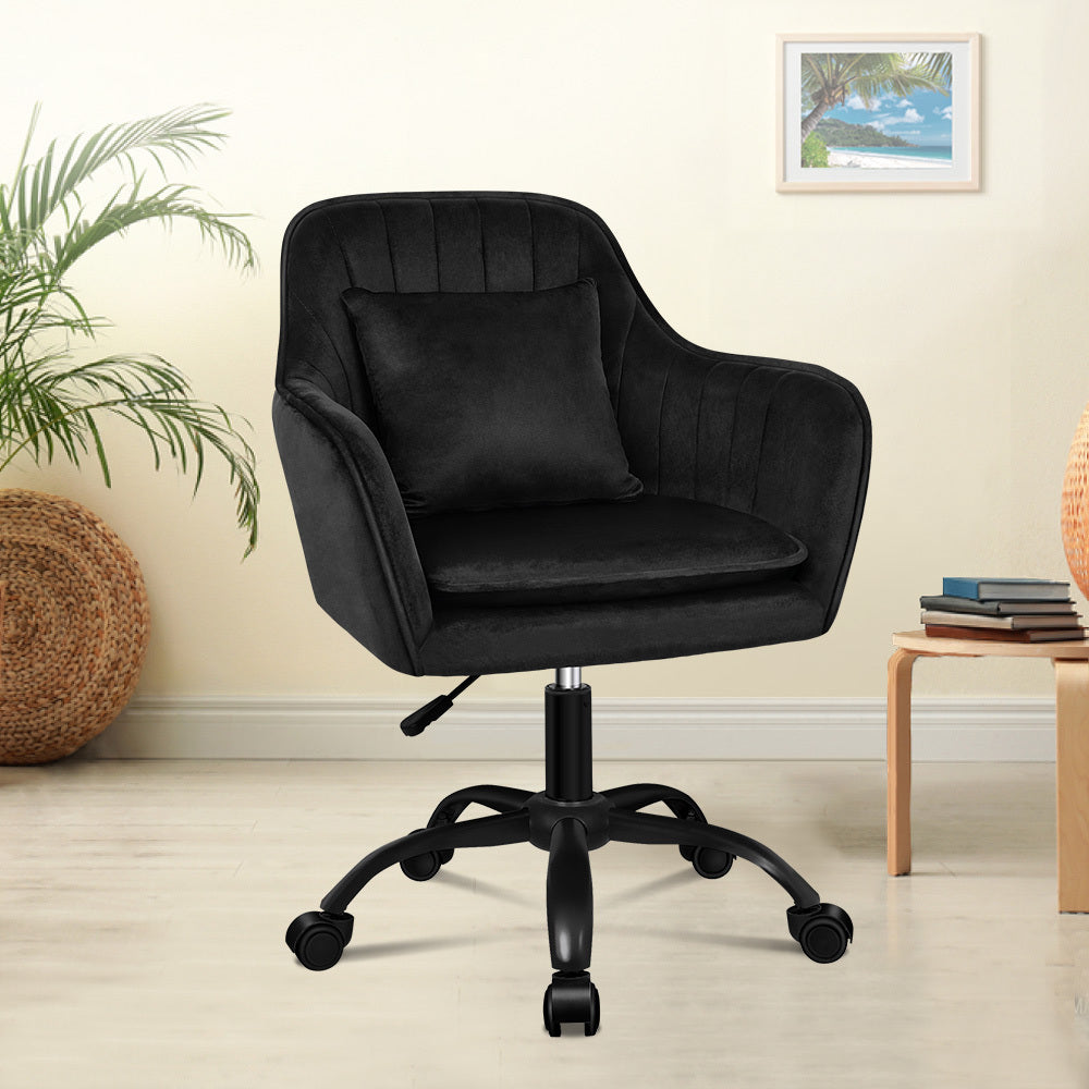 ALFORDSON Velvet Office Chair Fabric Armchair Computer Swivel Adult Kids Black