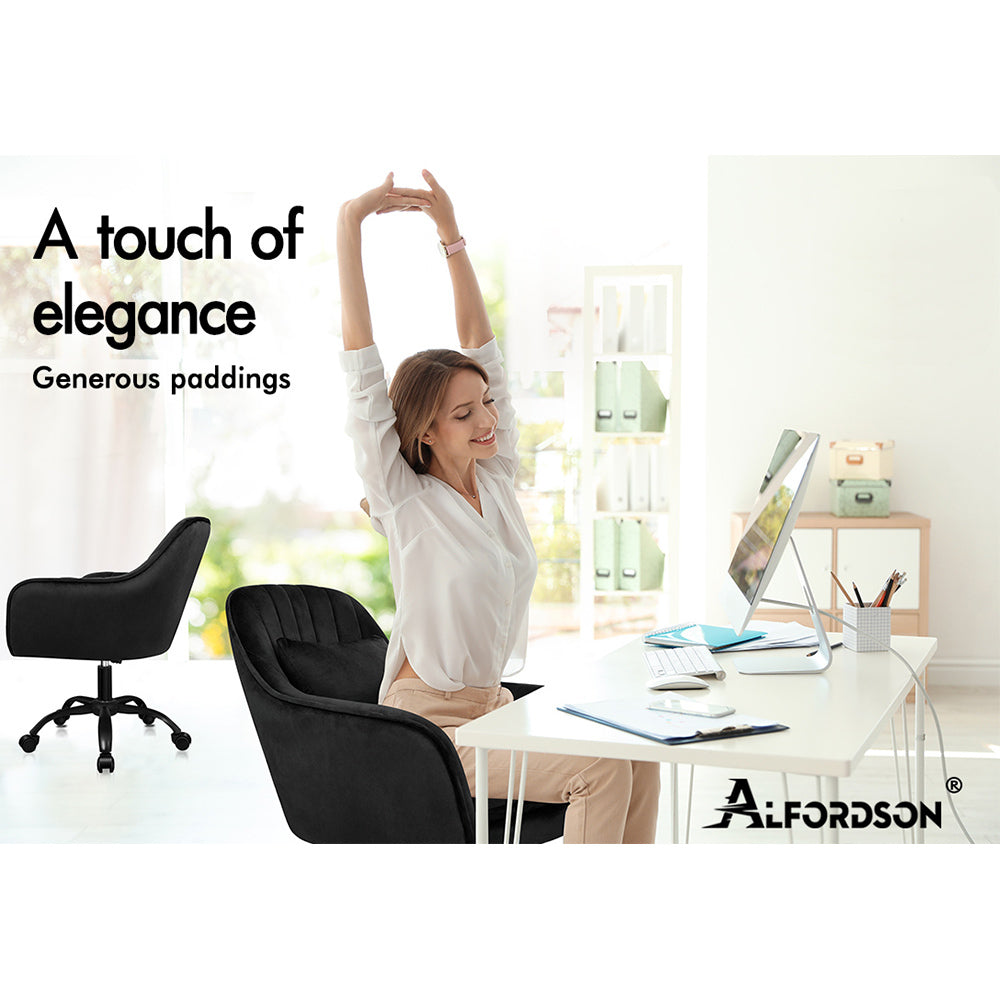 ALFORDSON Velvet Office Chair Fabric Armchair Computer Swivel Adult Kids Black