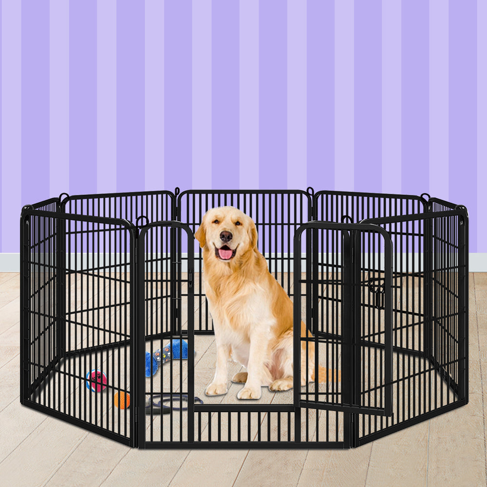 BEASTIE Dog Playpen Pet Enclosure 8 Panel Metal Puppy Fence Exercise 24"