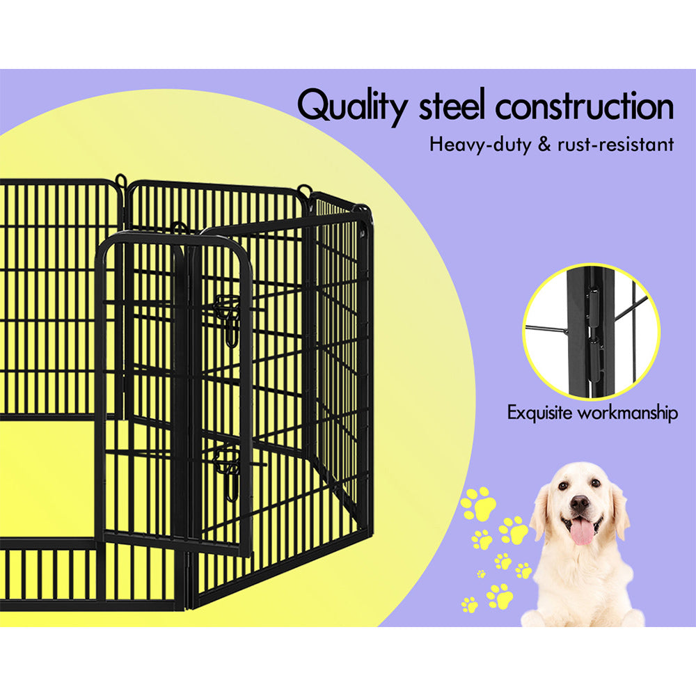 BEASTIE Dog Playpen Pet Fence Metal Panel Enclosure Puppy Exercise Pen Black Lord