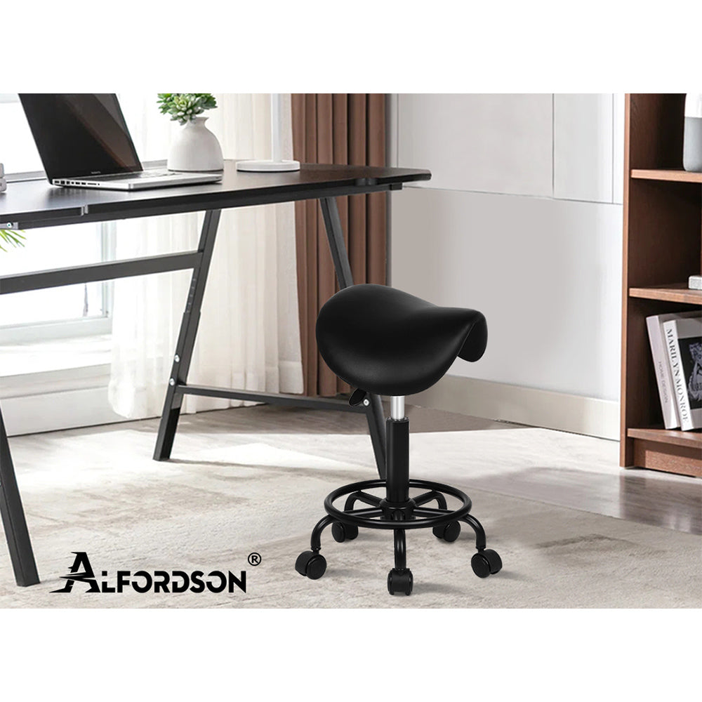 ALFORDSON Salon Stool Saddle Swivel Barber Hair Dress Chair Sierra All Black