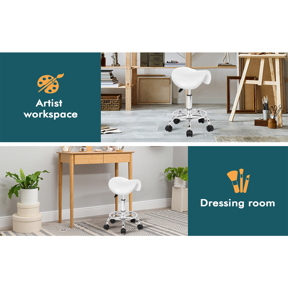 ALFORDSON Salon Stool Saddle Swivel Barber Hair Dress Chair Sierra White