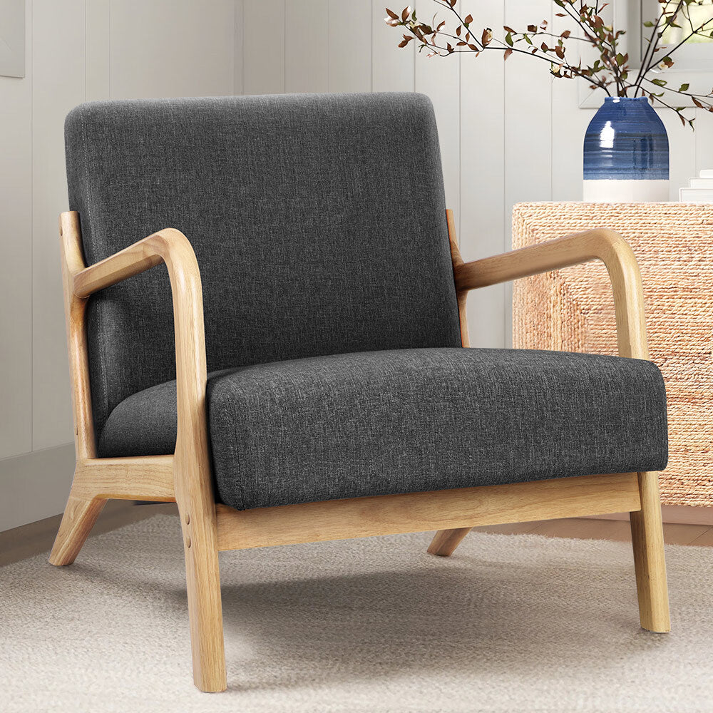 ALFORDSON Armchair Lounge Chair Accent Wood Sofa Couch Fabric Seat Grey