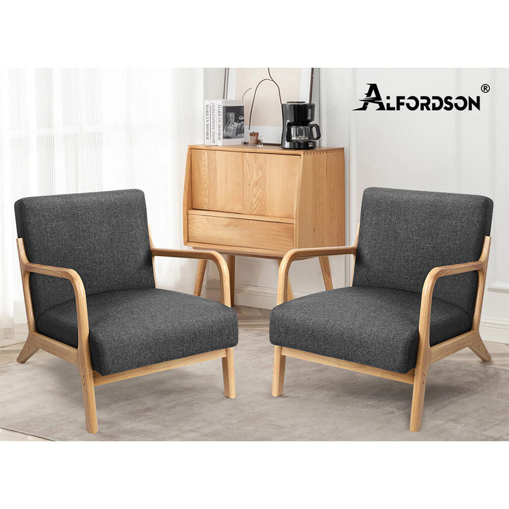 ALFORDSON Armchair Lounge Chair Accent Wood Sofa Couch Fabric Seat Grey