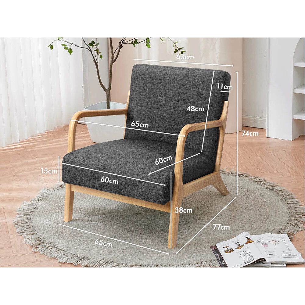 ALFORDSON Armchair Lounge Chair Accent Wood Sofa Couch Fabric Seat Grey